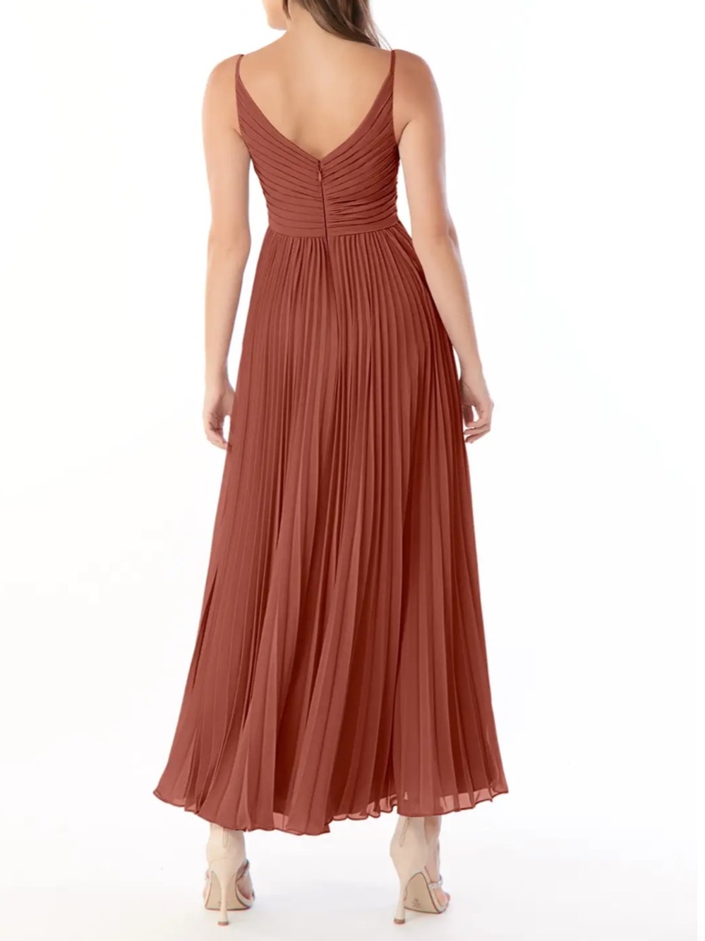 Azazie Raychelle Women’s Pleated Rust Bridesmaid Dress Size A12 - Picture 3 of 6